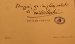 Biglietto da visita di Emilio Cecchi con la scritta autografa: Omaggio, con i migliori saluti di Emilio Cecchi (Archivio Moderno, Fondo Pancrazi)